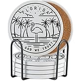 Onebttl Florida Gifts Coaster Souvenir, Travel Homesick Gifts, Home Decor for Women, Moving, Housewarming, Set of 6, Ceramic, Absorbent with Cork Base