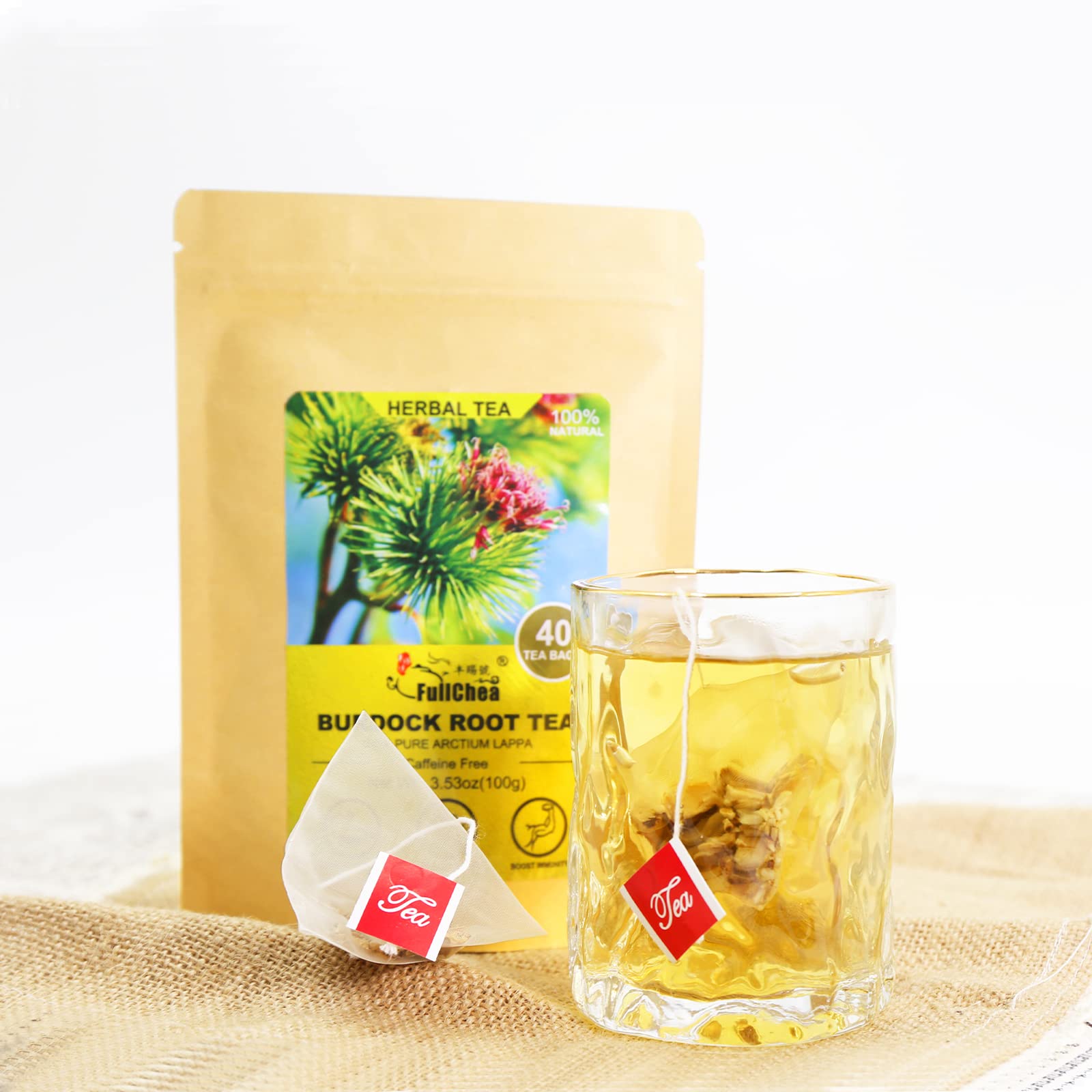 FullChea Burdock Root Tea Bags, 40 Teabags, 2.5g/bag - Premium Burdock Root - Non-GMO - Naturally Caffeine-free Herbal Tea - Aid in Digestion & Improving Liver Health