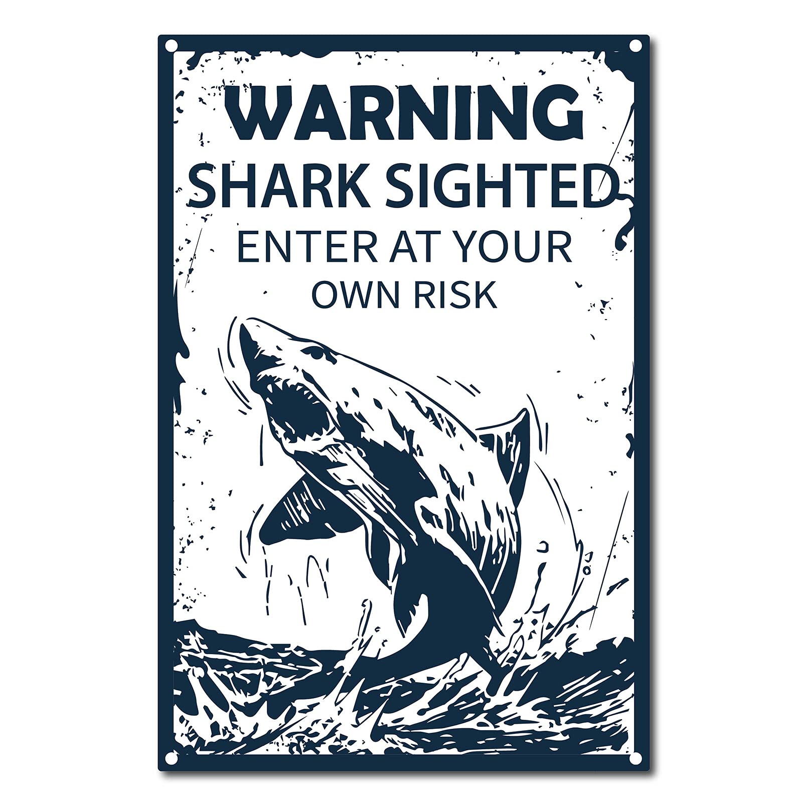 CREATCABIN Retro Vintage Tin Warning Sign Shark Sighted Enter at Your Own Risk Metal Wall Decor Decoration Art Mural for Home Garden Kitchen Bar Pub Livingroom Plaque 12 x 8inch