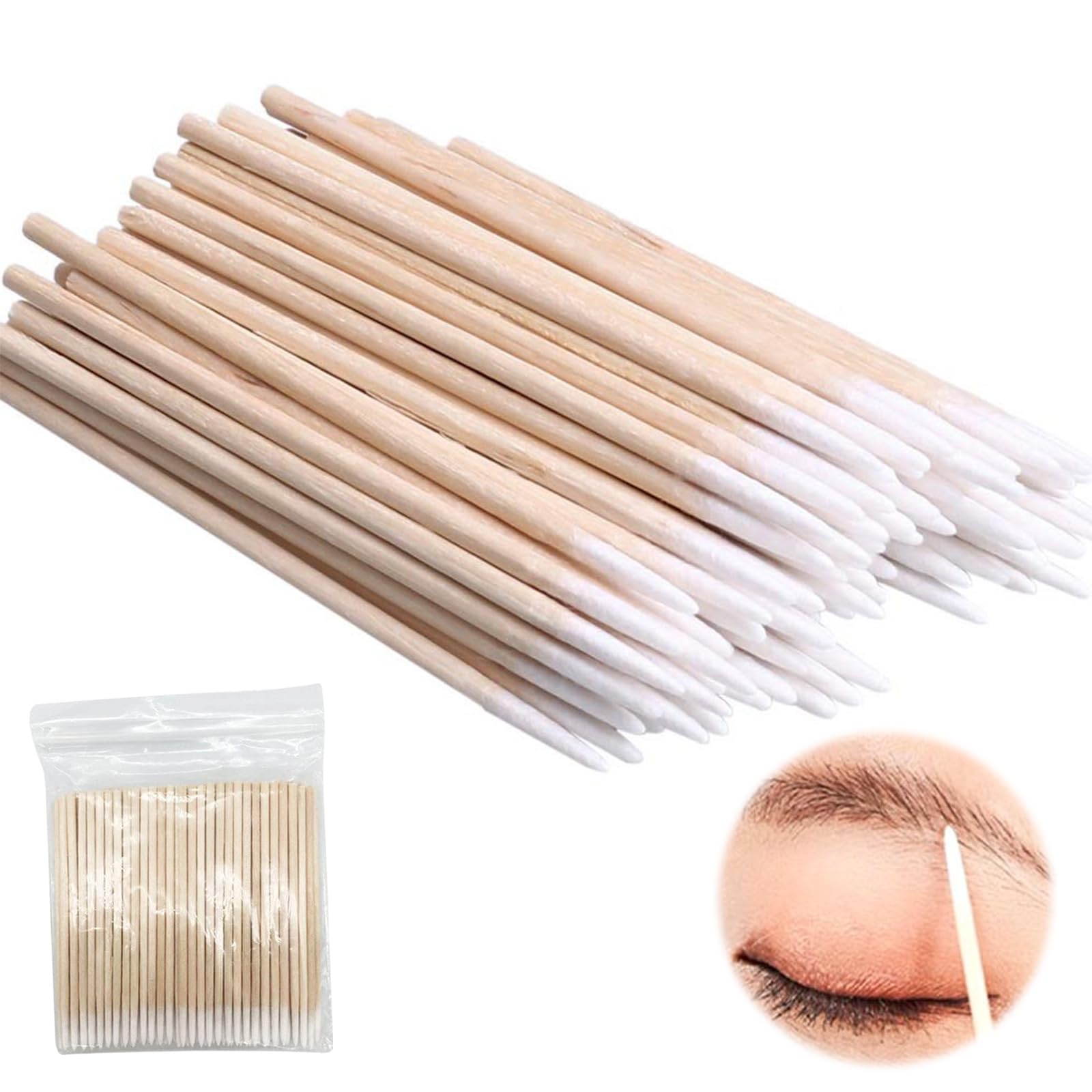 600Pcs Cotton Buds, Microblading Cotton Swab, Cotton Swabs Wood Sticks for Eyebrow Tattoo Beauty Make-up Color Nail Seam Dedicated Dirty Picking, Wood Handle Small Pointed Tip Head (500PCS)