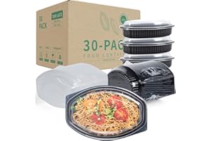 YANGRUI To Go Containers, Shrink Wrap 30 Pack 18oz Leak Proof Reusable Machine Washable Meal Prep Container BPA Free Microwave Freezer Safe Take Out Containers