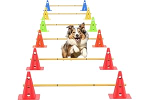 TINEPRY Dog Agility Training Hurdle Cone Set, Adjustable Obstacle Course Equipment for Pet Exercise 6 Set