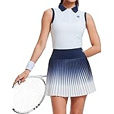 AFZ Women's Two Piece Tennis Skirt Sets Polo Sleeveless Ombre Pleated Pickleball Golf Outfits with Shorts and Pockets