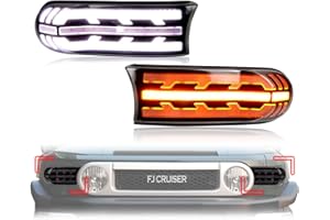 KeeForthewin DRL Headlight Lamps fit for Toyota FJ Cruiser 2007-2022 with LED White Daytime Running Light/Amber Dynamic Sequential Turn Signal Parts and Accessories