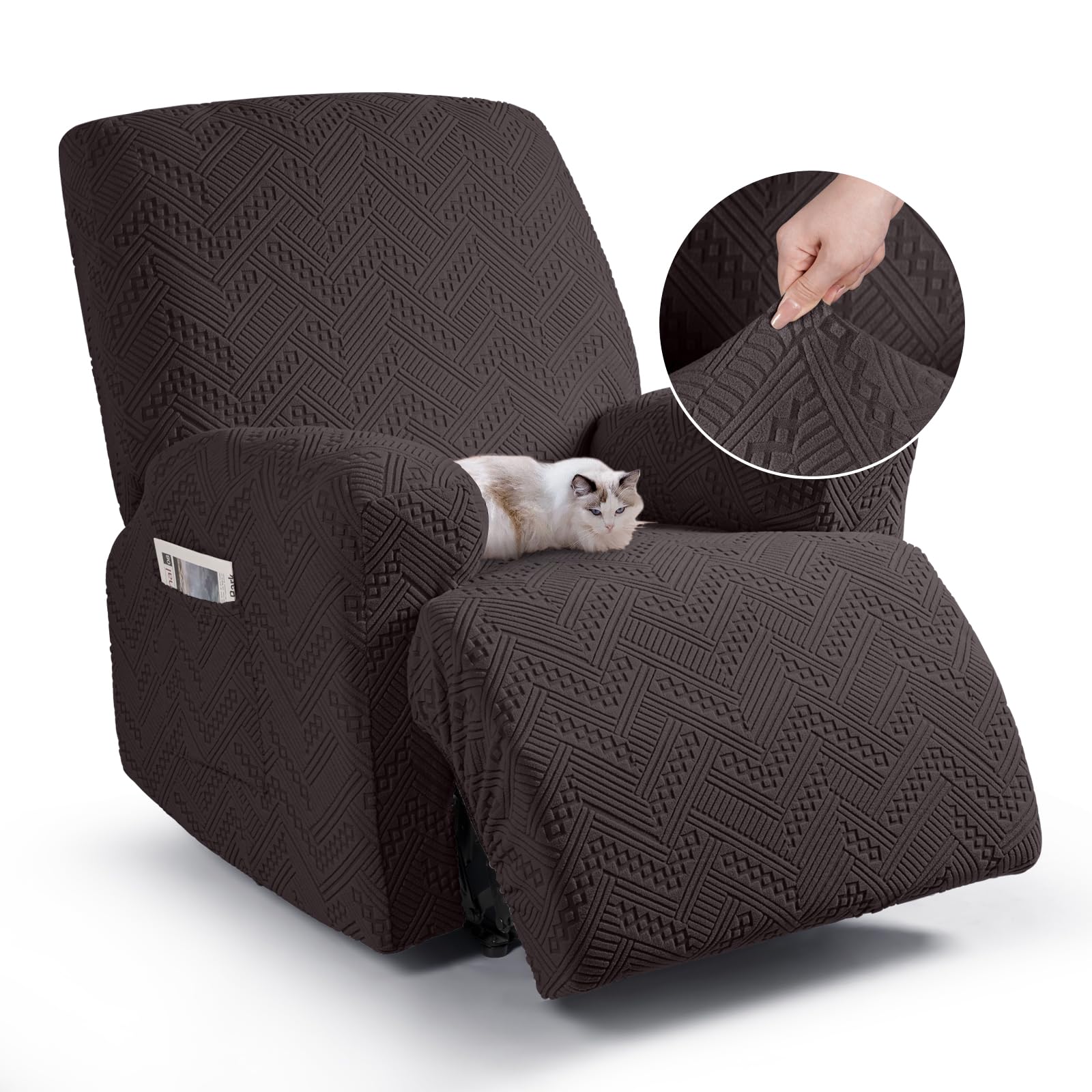 TAOCOCO Recliner Chair Cover, Stretch Sofa Cover 1 Seater With Arm Rest, Couch Cover Soft, Machine Washable Recliner Sofa Protector (Chocolate, 1 seater)