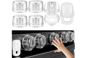 CANDYHOME Stove Knob Safety Covers for Child (5 + 1 Pack), Upgraded Universal Size Press Gas Stove Covers with Adhesive, Heat-Resistant Childproof Oven Knob Locks for Kids and Pets (Clear)