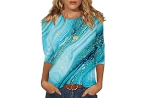 SLQDGMRYZ 3/4 Length Sleeve Womens Tops Summer Three Quarter Striped Shirts Dressy Casual Printed Tunic Tops Women Blouses