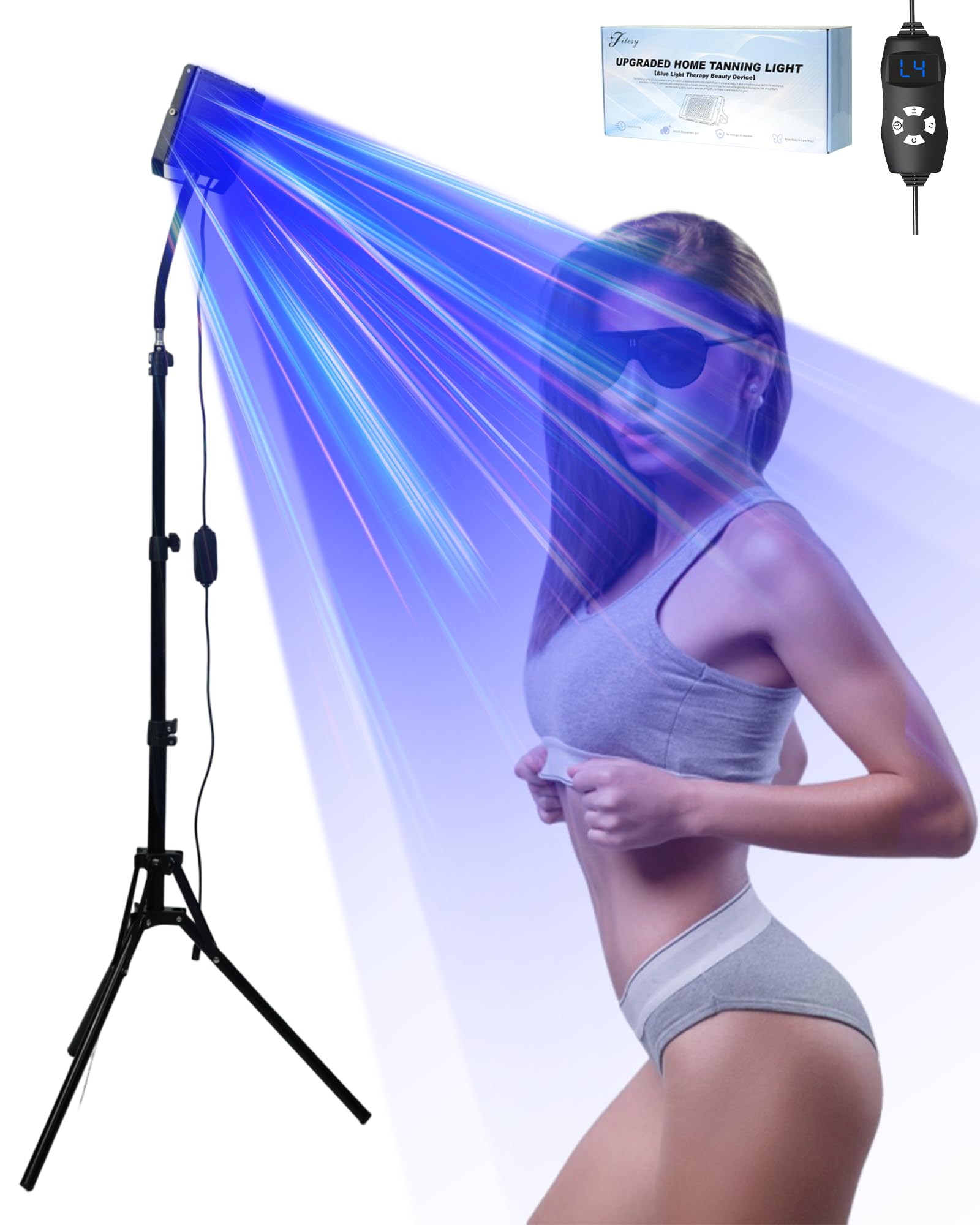 JITESY Tanning Lamp Solarium for Home, 50 W Sun Lamp, 2 Modes Constant + Pulsating, 5 Brightness Levels, Face Tanning Daylight, Black, High Density, All Skin Tones