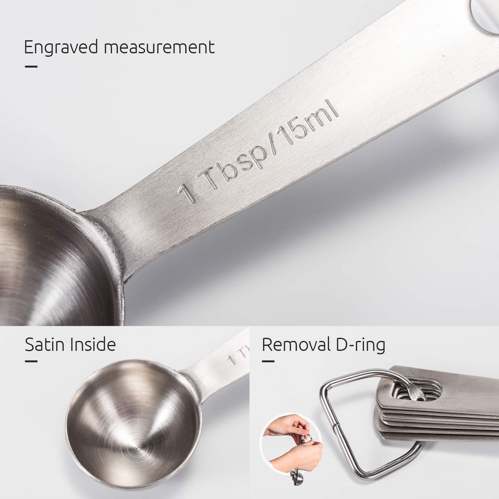 U-Taste Measuring Spoon: Set 18/8 Stainless Steel Measuring Spoons (4) 9 Different Sizes Silver