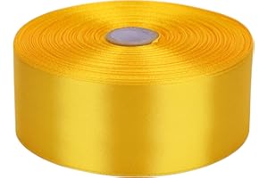 Baocuan 1-1/2 inch Yellow Satin Ribbon 50 Yards Solid Fabric Ribbons Roll for Wedding Invitations, Bridal Bouquets, Sewing, Party Decorations, Gift Wrapping and More