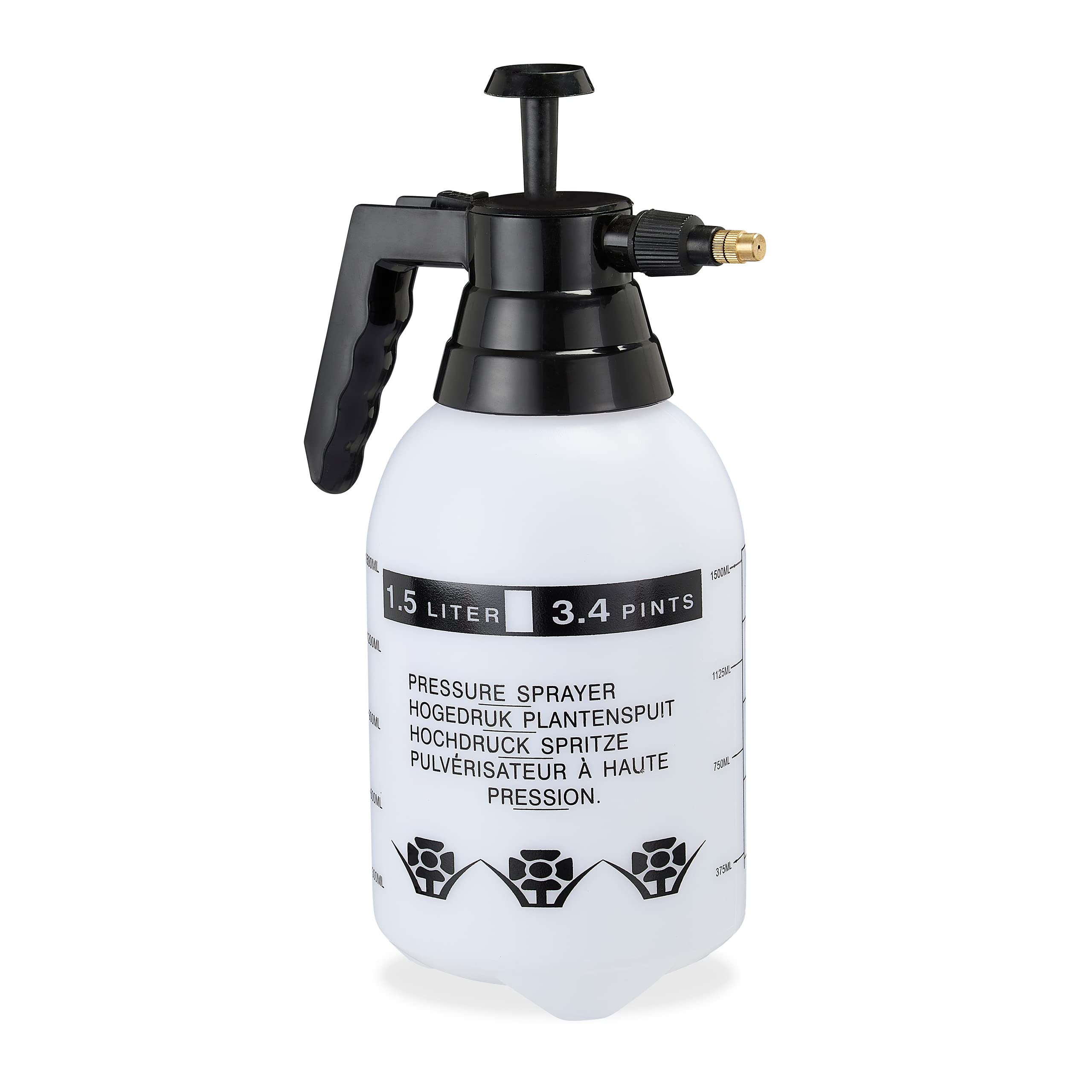 Relaxdays Pressure Garden Sprayer, Adjustable Brass Nozzle, Watering Can, Pest Control, 1.5 Capacity, Black