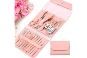 TGOOD Manicure Pedicure Set,Professional Toenails Cuticle Cutter Clipper Fingernails Grooming Kit-Stainless Steel Nail Clippers Set 16 in 1 Travel case- Nail Care Tools for Men and Women (pink)