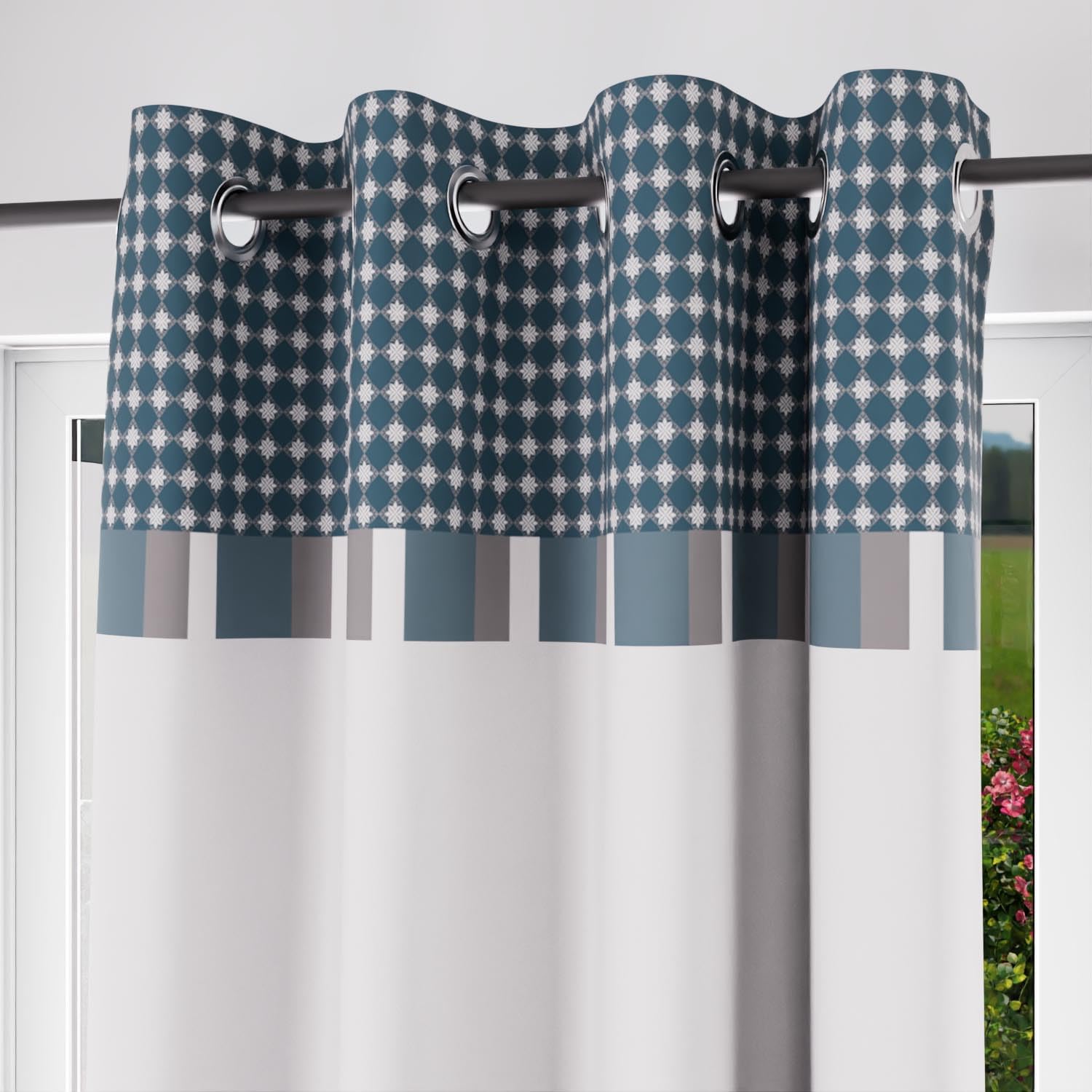 Soleil d'ocre Lisbon Rideau for Eyelets, Eyelets, Cotton, White, 140 x 250 cm