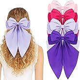4 Pcs Silky Satin Hair Bows Coquette Oversized Satin Bows Long Tail Hair Ribbon Bow Clips Barrettes Big Bowknot Large Cute Aesthetic Oversized Pink Purple Bow Hairs Accessories Holiday Gifts