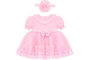 Lilax Baby Girls' Lace Floral Embroidered Dress, Christening Baptism Dress