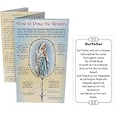 Holy Lines How to Pray the Rosary Instruction Guide – Cardstock Guide with Joyful, Sorrowful, Glorious, Luminous Mysteries + Bonus Our Father Prayer Card