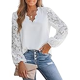 CUPSHE Women Lace Elegant Blouse Long Sleeve Eyelet V Neck Dressy Party Floral Tops Scalloped V Neck