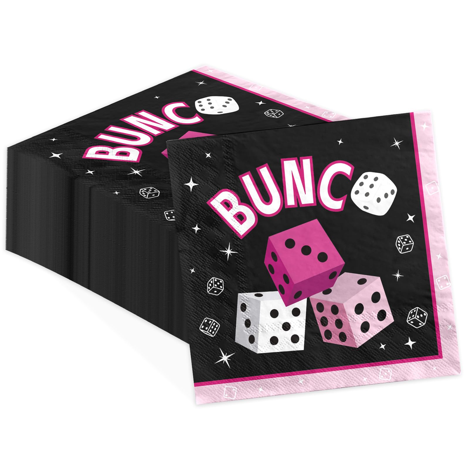 Photo 1 of 100Pcs Dice Game Themed Paper Cocktail Napkins 3 Ply Pink Black Absorbent Hand Towels Retro Dice Guest Napkins for lady Casino Night Bachelorette Party Dinner Bathroom Kitchen Supplies