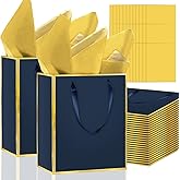 Epoesch Premium Metallic Paper Gift Bags with Handles and Tissue Paper, 8"x5"x10" Inch Dark Blue Gold Edge Welcome Gift Thank You Bags (Navy Blue, Gold, 1 Count (Pack of 36))