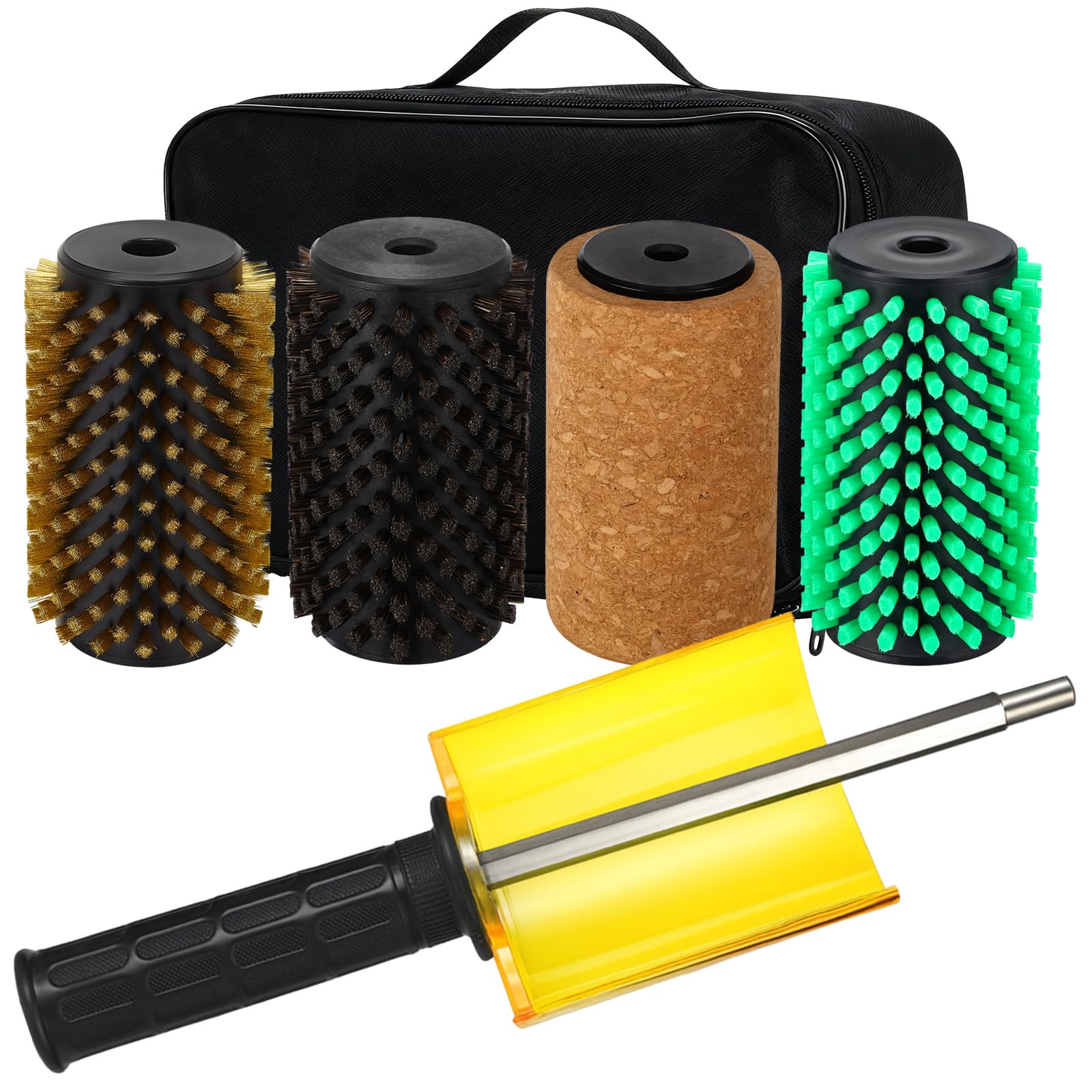 Photo 1 of Soulchen Ski Wax Brushes Kit with Quick Change Axle, 100mm Brush Ski Wax Kit Includes and 4 Brushes: Nylon, Horsehair, Brass, Cork with Storage Bag for Snowboard Waxing