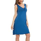 GYS Sleeveless Nightgowns for Women Soft Viscose Sleepwear Pleated Tank Sleep Shirts V Neck Pajama Dress