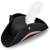 Lrvcnva Pirate Costume Hat Women/Men, Black Pirate Hat Kids,Tricomn Colonial Hats Fit for Revolutionary War Costume Halloween