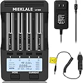 18650 Battery Charger, MIEKLALE 4 Bay Battery Charger with LCD Display Fast Charge for Rechargeable Batteries Li-ion 26650 18650 16340 10440 14500 20700,NI-MH NI-Cd AA AAA
