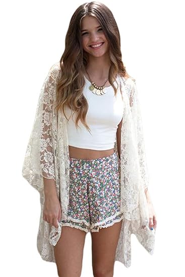 COSIVIA Frauen weiße Spitze Kimono Sommer Strand Kleider Verdecken Oben