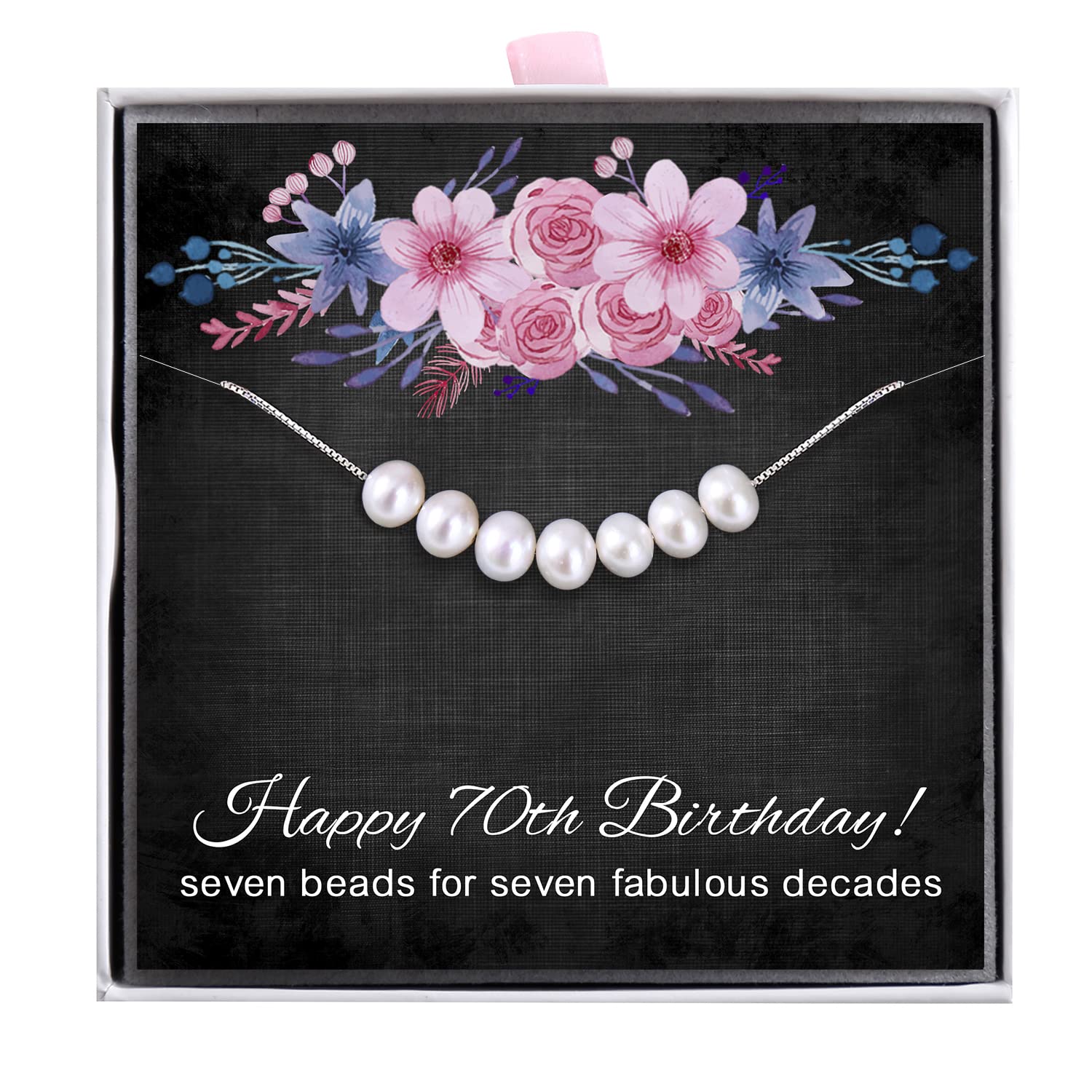 ALoveSoul 70th Birthday Gifts for Women - 925 Sterling Silver Necklace, 7 Pearls Necklace Gift for Her, Birthday Gift Ideas for Women — image 1