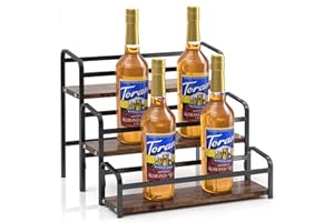 IYEBAU Coffee Syrup Rack,12 Bottle Capacity,3 Tier Coffee Bar Organizer,Kitchen Wine Rack,Coffee Station for Syrup, Wine Stand Shelf,Coffee Bar Accessories (Dark Brown Wood, Black)