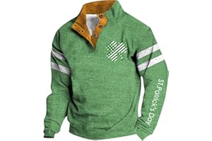 GIERIDUC Mens St Patricks Day Sweatshirt Plus Size Retro Irish Flag Shamrock Print Stand Collar Long Sleeve Pullover Clothes