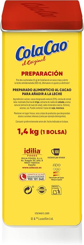 ColaCao, Cacau Original, Natural Solúvel sem Aditivos - Lata Vintage - 1.4kg
