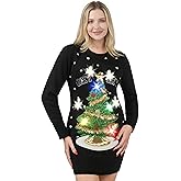 Giggling Getup Womens Light Up Ugly Christmas Sweater Dress with Light Up Bulb, Sweater Dresses for Women 2025