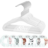 VIS'V Baby Hangers, 11 Inch Velvet Kids Hangers with 6 Pcs Clothes Size Dividers, Infant Toddler Nursery Closet Organization, Non Slip, White, 50 Pcs