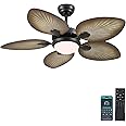 Wiviniya Tropical Ceiling Fans with Lights, 44 Inch Indoor Outdoor Palm Leaf Ceiling Fan for Patios Porch Bedroom, Remote/APP Control, Dimmable, 6 Speeds, Reversible, Wood Grain