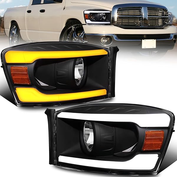 USヘッドライト Dodge Ram Fit 0608 1500 0609 2500 3500黒プロジェクターヘッドライトペア Dodge