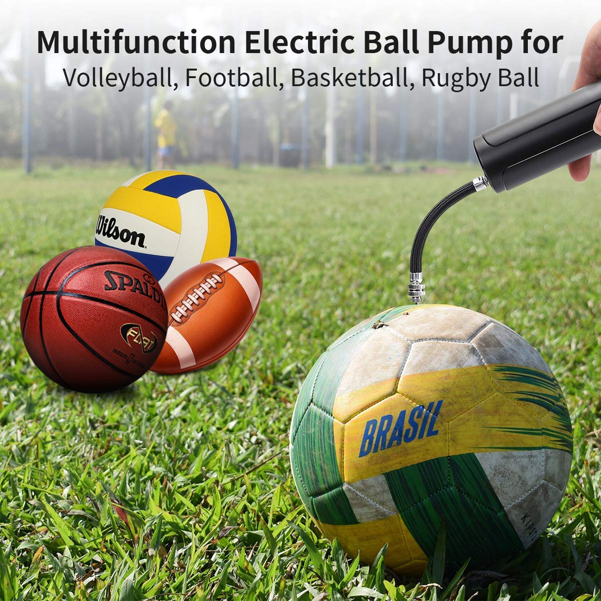 morpilot Football Pump, Electric Ball Pump with Needles, Wireless Handheld Multifunctional Automatic Fast Air Pump for Basketball, Soccer, Rugby Ball, Volleyball, Handball and other Inflatable Balls