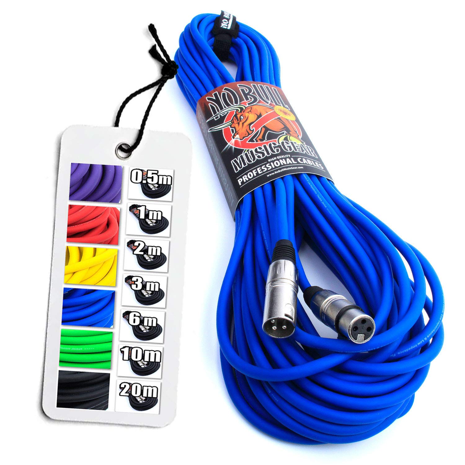 Nordell No Bull Music Gear' Premium XLR Cable (Blue, 20m): Achieve a Clearer Audio Signal with a Balanced Male to Female Microphone Lead, plus Cable Tie