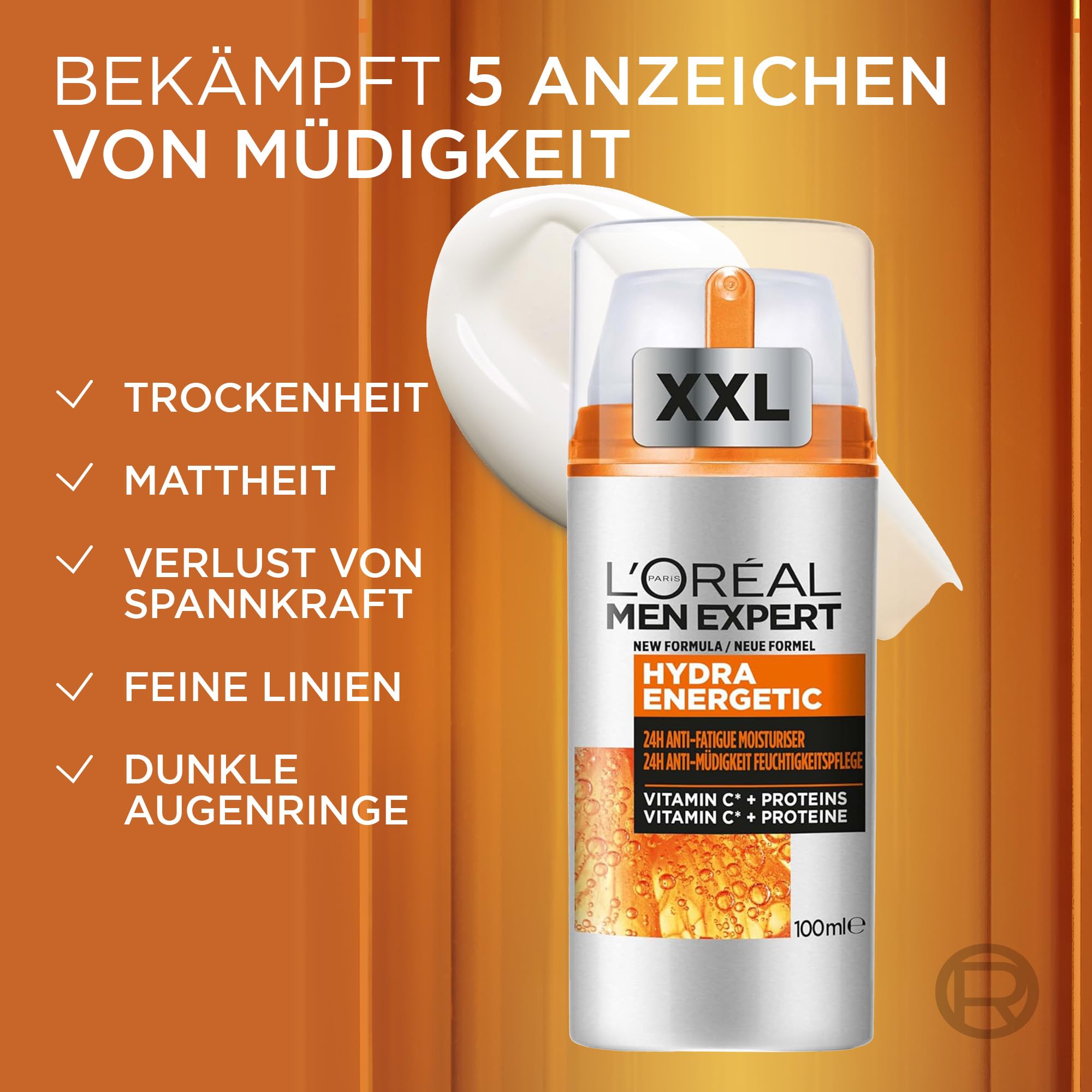 L'Oréal Men Expert XXL Gesichtspflege gegen müde Haut für Männer, Belebende Feuchtigkeitscreme 24H Anti-Müdigkeit, Gesichtscreme für Herren mit Vitamin C, Hydra Energy, [Amazon Exclusive], 1 x 100 ml 3