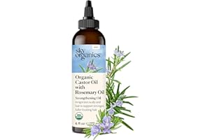 Sky Organics USDA Huile de ricin bio et huile de romarin pour la croissance des cheveux, mélange d'huile capillaire fortifian