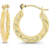 14K Yellow Gold Twisted Hoop Earrings with Hinged Clasp | Various Sizes: 2x16mm- 3x22mm | Earrings For Sensitive Ears | Yellow Gold Hoops | Solid Gold Earrings For Women