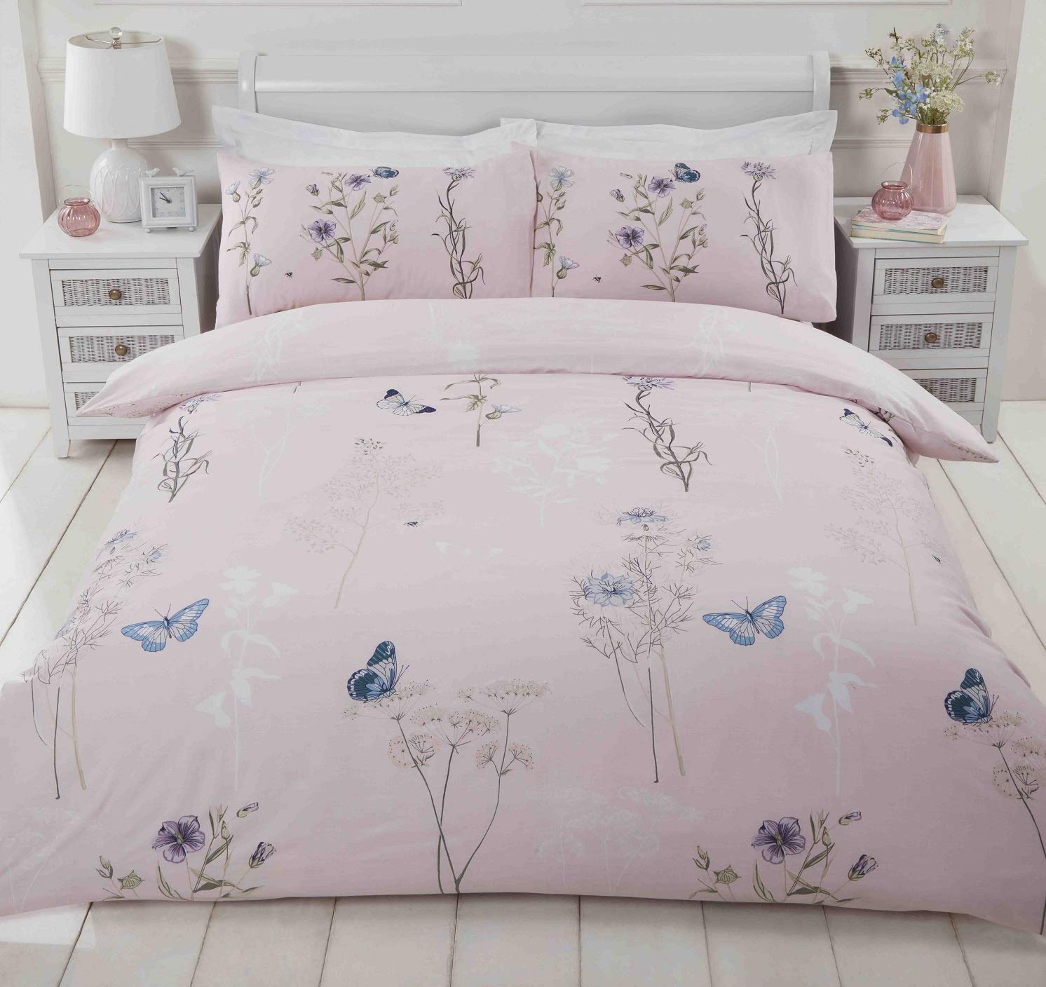 Rapport Home Laura Floral Butterflies Duvet Set (King, Blush)