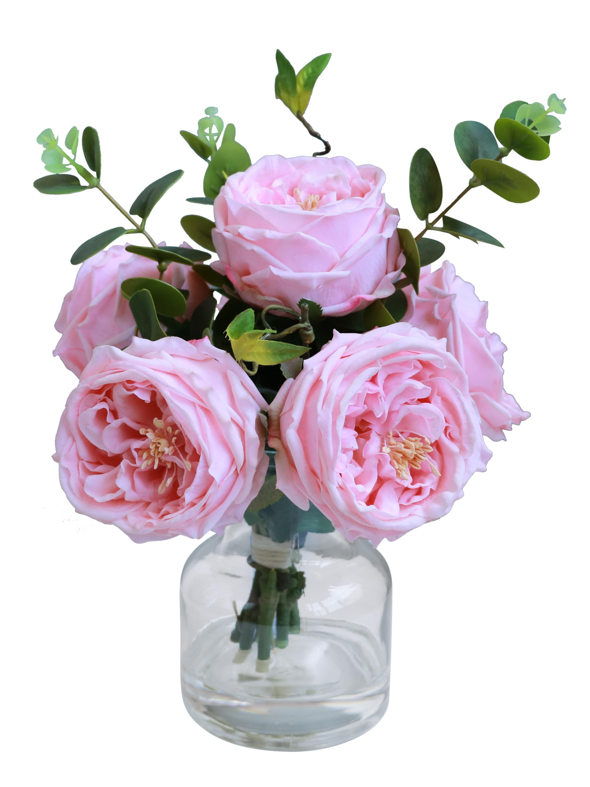 Photo 1 of Forlaoers Real Touch Pink Floral Rose Fake Flower Bouquet in Fake Water Silk Flower Arrangements Artificial Flowers with Vase Centerpieces for Center Table Decor Dining Room House Kitchen Decorations