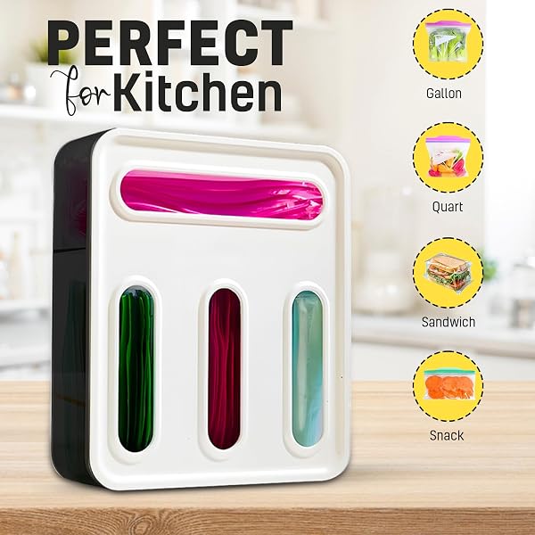 ARRAS FOOD STORAGE BAG ORGANIZER | 4 SLOT STORAGE BAG ORGANIZER FOR DRAWER | PLASTIC STORAGE BAG HOLDER FOR SANDWICH, SNACK & GALLON BAGS | WALL MOUNT INCLUDED
