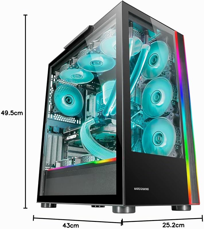 MC-Ultra Noir, Tour Gaming Custom XXL E-ATX, Double Bande LED ARGB, Double Fenêtre Verre Trempé, Double Structure Caméra Verticale