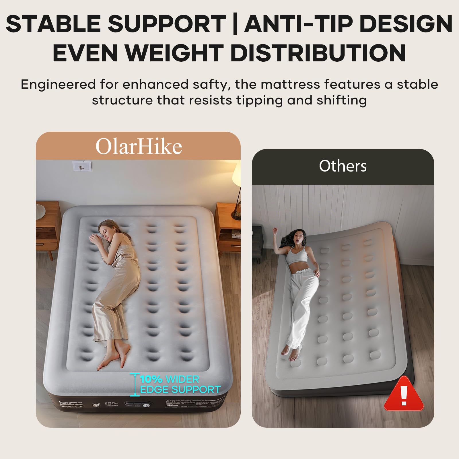 OlarHike Inflatable Mattress, Air Bed, Double Airbed with Built in Pump, Blow Up Mattress, Folding Guest Bed Self Inflating with Flocked Surface for Camping and Home Use, 190cm x 140cm x 46cm (Black)