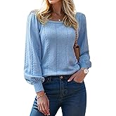 XINWEZZ Womens Sweaters Fall 2026 Casual Puff Long Sleeve Square Neck Cozy Knitted Pullover Sweater Tops Trendy Outfits