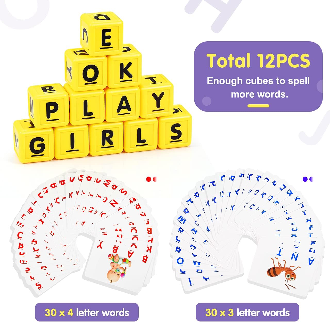 Educational Games for Kids Ages 3-8, Matching Letter Game for Kids Toys for 3-8 Year Olds Boys Girls Birthday Gifts for 3-8 Year Olds Girls Boys Preschool Kindergarten Educational Spelling Toys Purple: Toys & Games