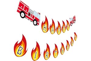 SILVIMA Firetruck Birthday Banner, Fireman Happy Birthday Party Sign, Fire Engine Rescue Bday Decoration…
