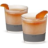 Host Whiskey Freeze Glasses, Double Old Fashioned Glasses, Chill Without Dilution for Brandy, Vodka, Gin, Rum, and Cold Brew Cocktails, Bourbon Gifts for Men, Home Bar, 9 oz, Set of 2, Grey